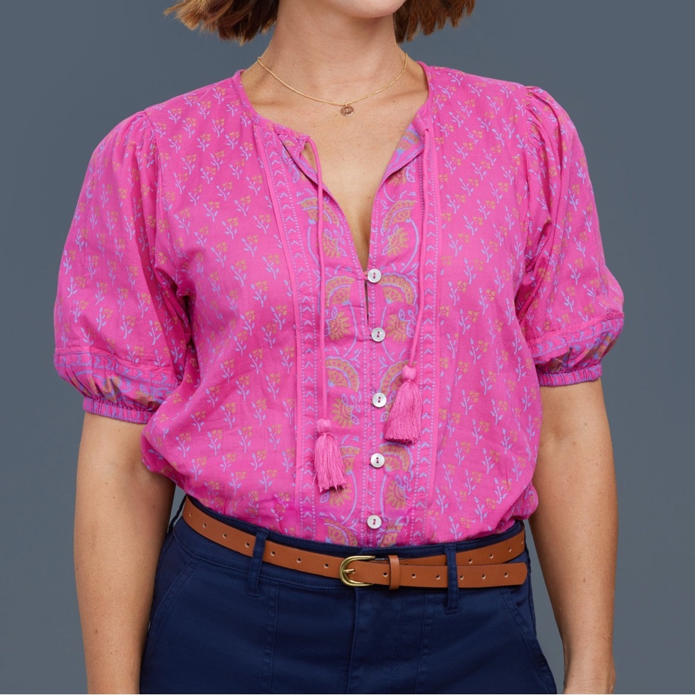 Cleobella Amari Blouse Bohemian Ditzy Pink Floral Organic Cotton Size Medium